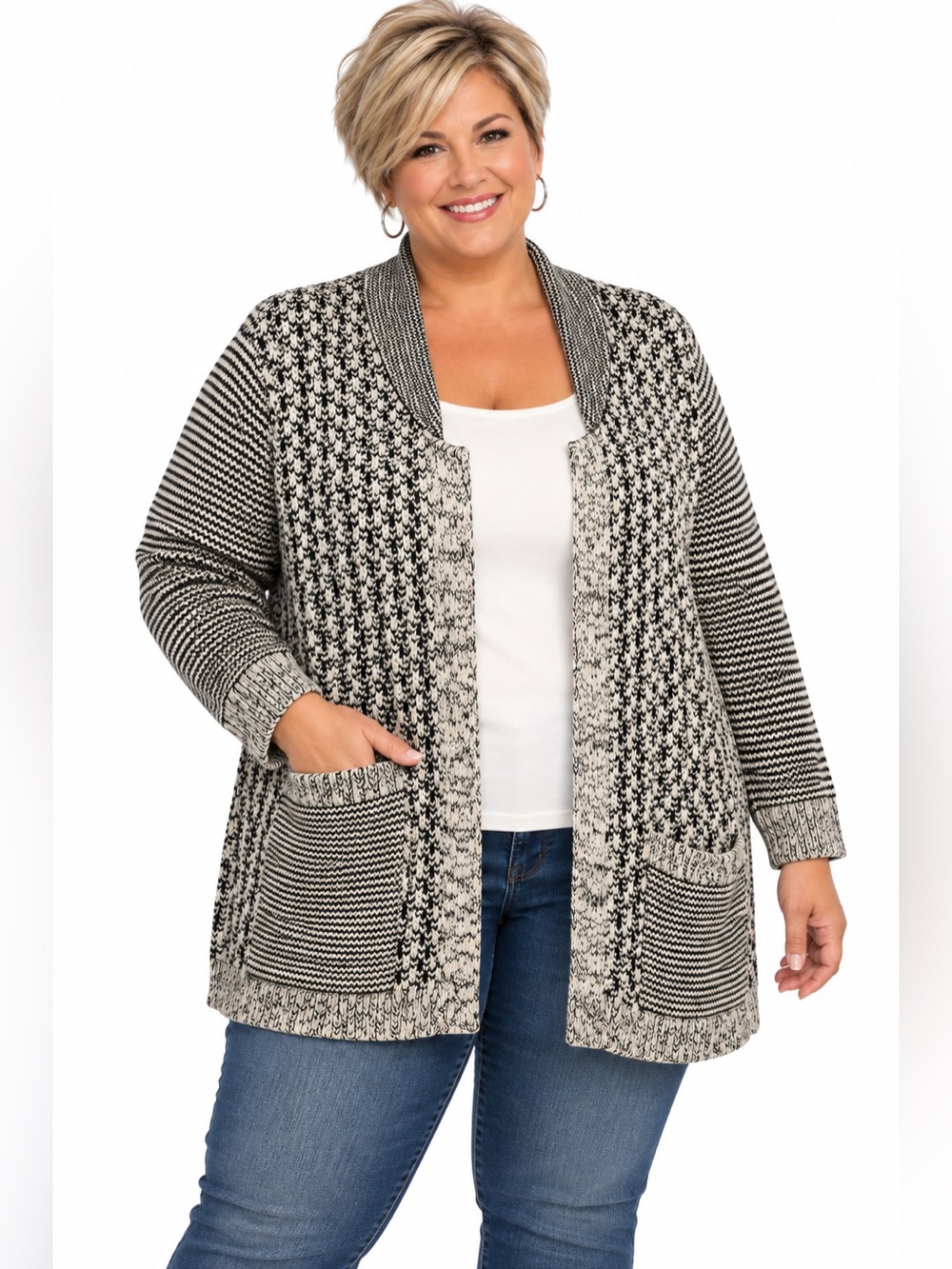 Market & Spruce Cardigan Size XXL Black Cream Ivory 100% Cotton